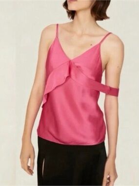 Helmut Lang Women’s Pink Double Satin Sash Draped Off Shoulder Camisole Cami Top